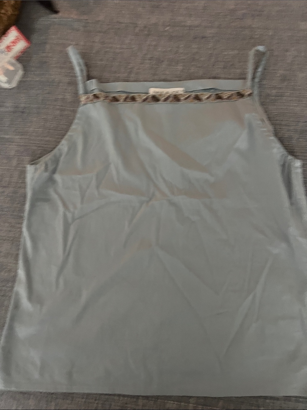 cotton. Paul and joe Slip Tank Top in Light Blue Embroidered Trim made in france